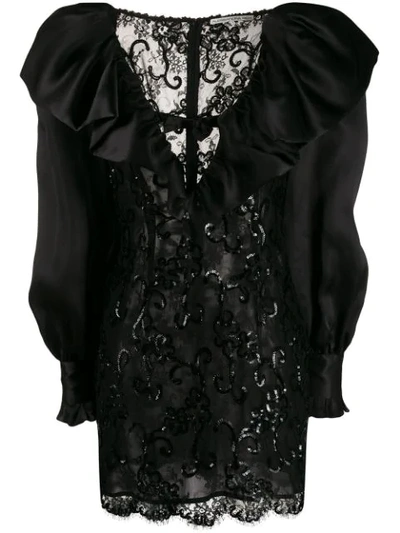 Shop Alessandra Rich Sequin Embroidered Lace Dress In Black