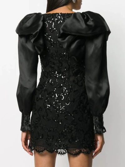 Shop Alessandra Rich Sequin Embroidered Lace Dress In Black