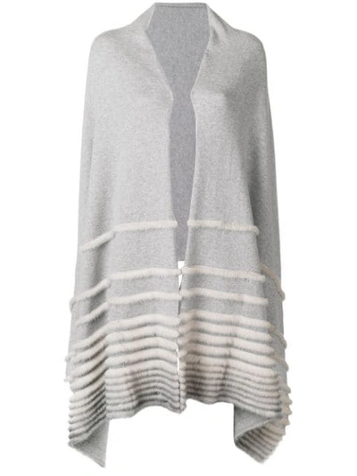 Shop Agnona Stripes Knit Poncho - Grey