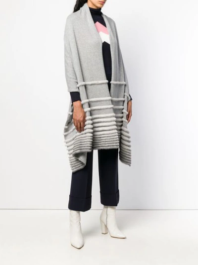 Shop Agnona Stripes Knit Poncho - Grey