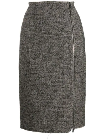 Shop N°21 Raw Hem Zip-up Midi-skirt In Black