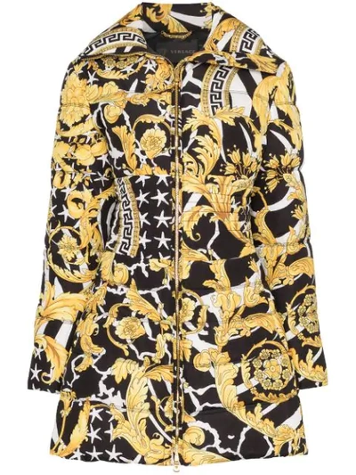 Shop Versace Baroque Print Puffer Coat In A7900 Oro