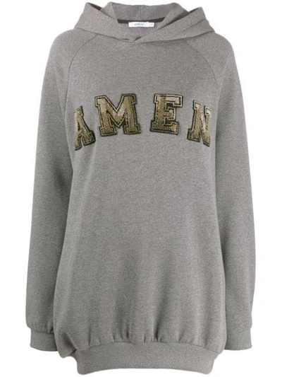 Shop Amen Embellished Logo Hoodie In Grey