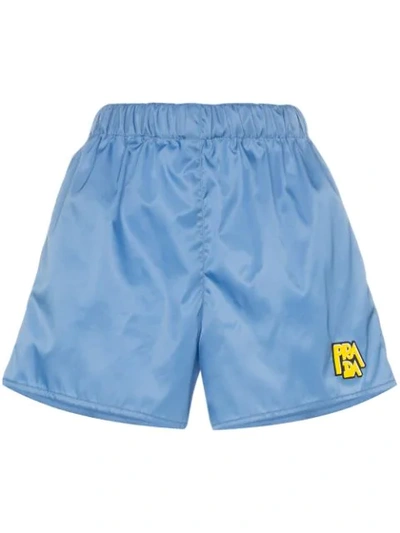 Shop Prada Logo Patch Shorts In Blue