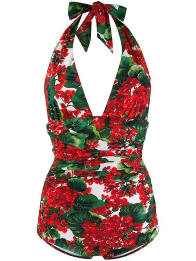 Shop Dolce & Gabbana Portofino Print Swimsuit In Green ,red