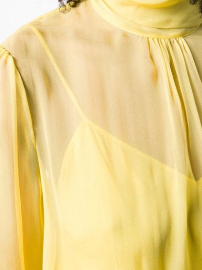 Shop Valentino Pussy Bow Sheer Blouse In Yellow