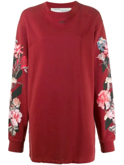 Shop Off-white Floral-print Sweatshirt Dress In 2410 Bordeaux Black
