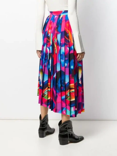 Shop Msgm Printed Pleated Asymmetric Skirt In Blue