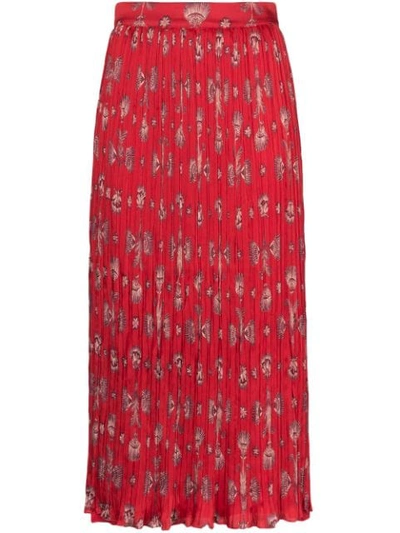 Shop Johanna Ortiz Biblioteca Natural Shell Print Midi Skirt In Red