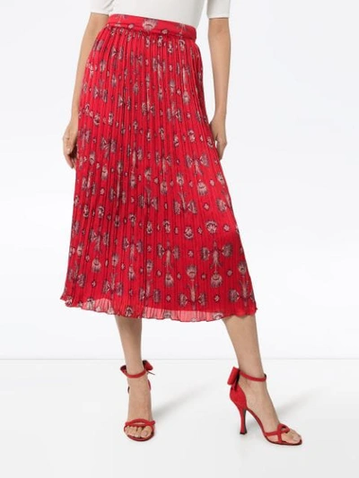 Shop Johanna Ortiz Biblioteca Natural Shell Print Midi Skirt In Red