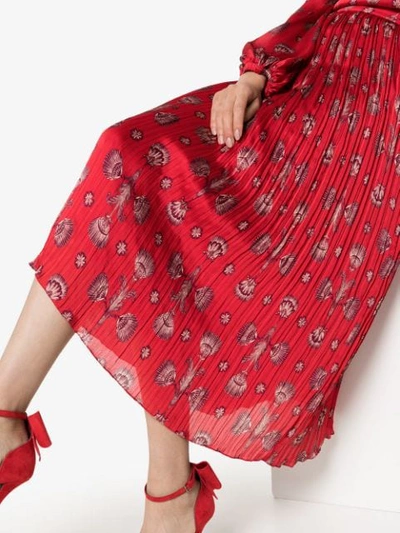 Shop Johanna Ortiz Biblioteca Natural Shell Print Midi Skirt In Red