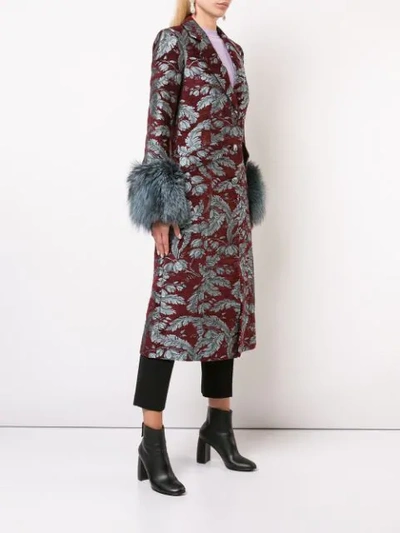 Shop Cinq À Sept Long Floral Print Coat In Red