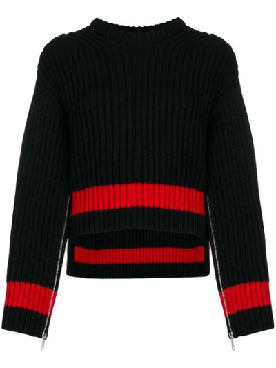 Alexander Mcqueen Zipped Sleeves Chunky Knit Sweater In Black