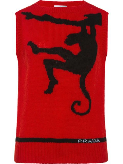 Shop Prada Sleeveless Shetland Wool Sweater In Red