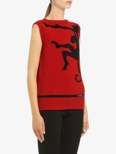 PRADA SLEEVELESS SHETLAND WOOL SWEATER - 红色