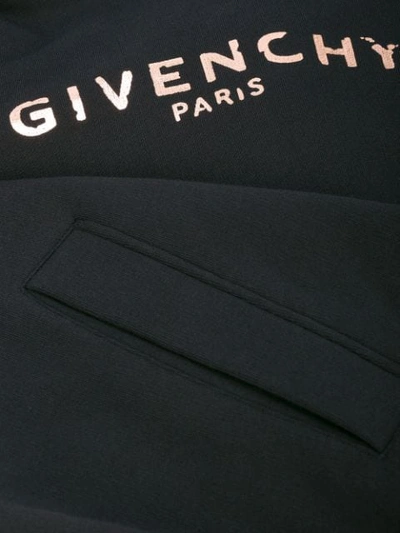 Shop Givenchy Metallic Logo Print Hoodie In Black