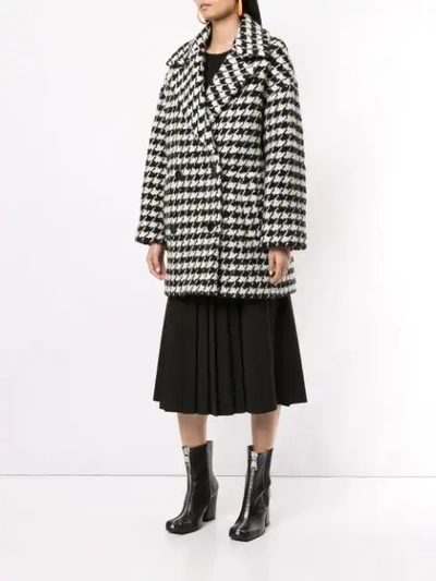 Shop Msgm Houndstooth Peacoat In Black