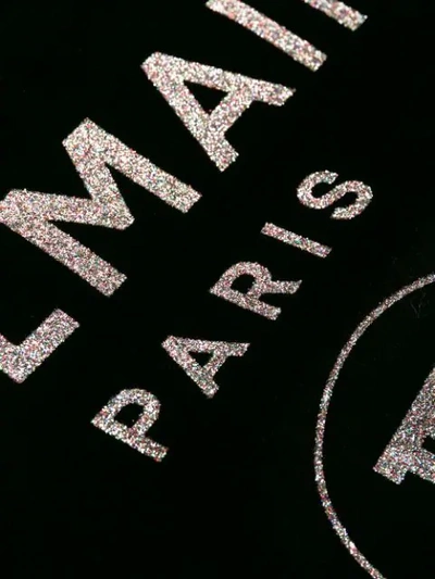 Shop Balmain Glitter Logo Velvet Jumper In Black