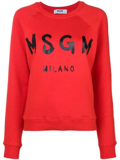 Shop Msgm Logo Print Sweatshirt In Red