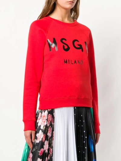 Shop Msgm Logo Print Sweatshirt In Red