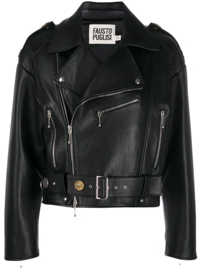Shop Fausto Puglisi Cropped Biker Jacket In Black