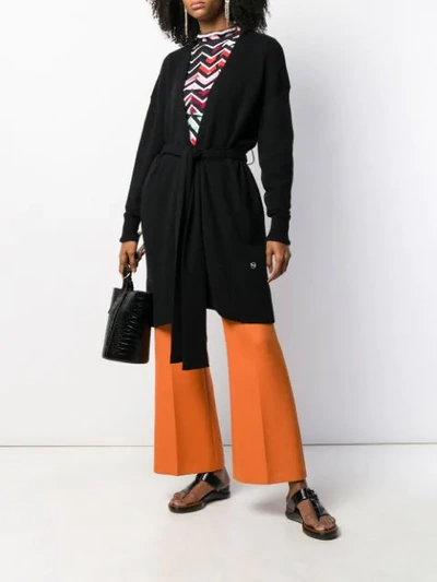 Shop Emilio Pucci Mid-length Belted Cardigan In Black
