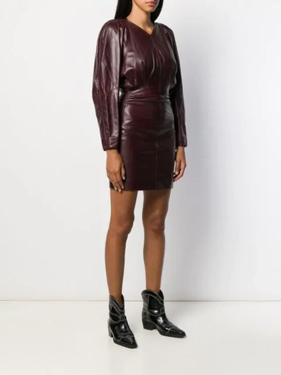 Shop Isabel Marant Leather Ruched Dress In 80by Bordeaux