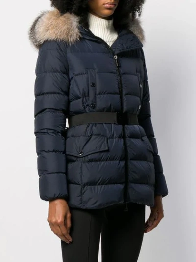 Shop Moncler Belted Zipped Padded Jacket In Blue