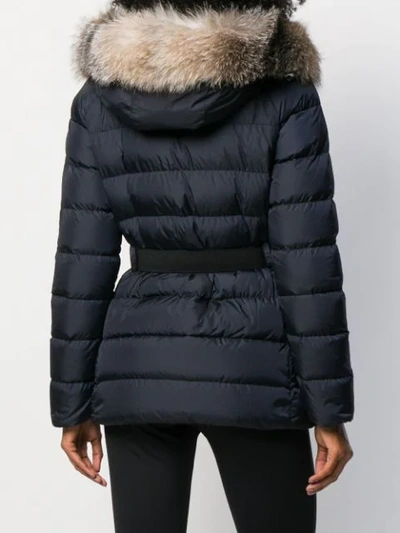 Shop Moncler Belted Zipped Padded Jacket In Blue