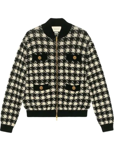 Shop Gucci Houndstooth Pattern Bomber Jacket In Black