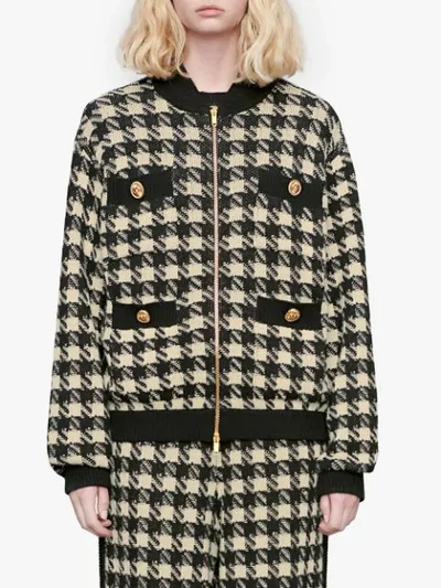 Shop Gucci Houndstooth Pattern Bomber Jacket In Black