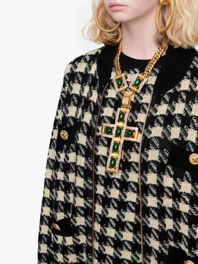 Shop Gucci Houndstooth Pattern Bomber Jacket In Black