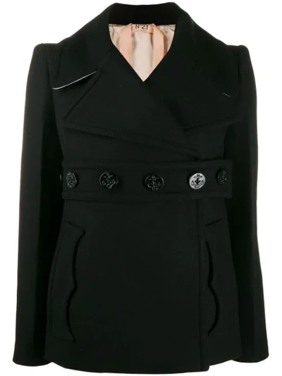 Shop N°21 Belted Double-breasted Coat In 9000  Black
