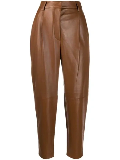 Shop Antonelli Tapered Leather Trousers In Brown