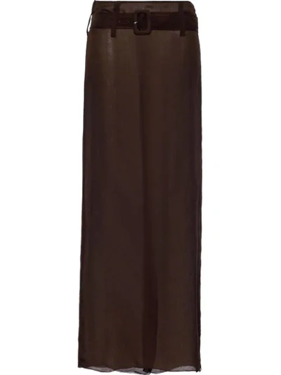 Shop Prada Belted Maxi Skirt In Brown