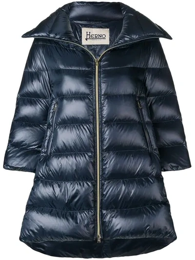 Shop Herno Padded Zipped Coat In Blue
