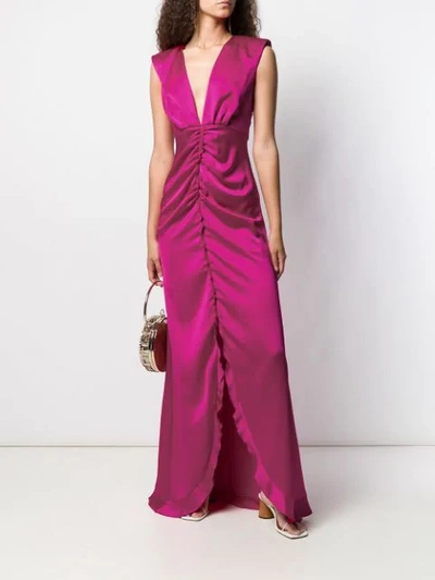 Shop Pinko Plunge Neck Gown In N17 Fuchsia