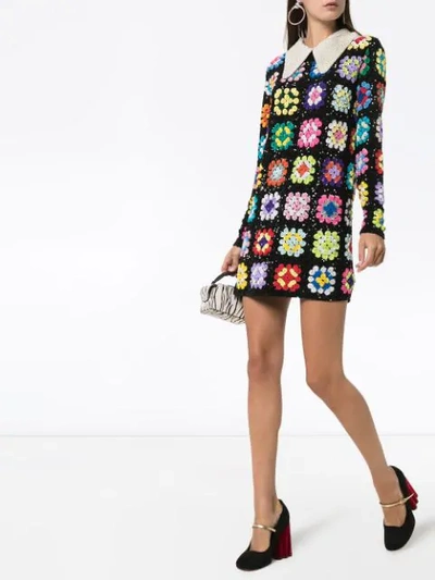 Shop Ashish Patchwork Crochet Mini Dress In Multicolour