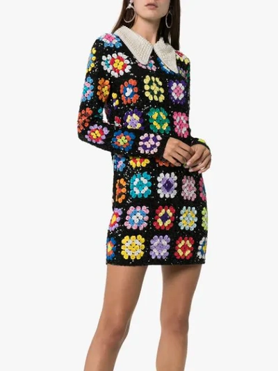 Shop Ashish Patchwork Crochet Mini Dress In Multicolour