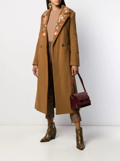 Shop Etro Floral Embroidered Collar Coat In Brown