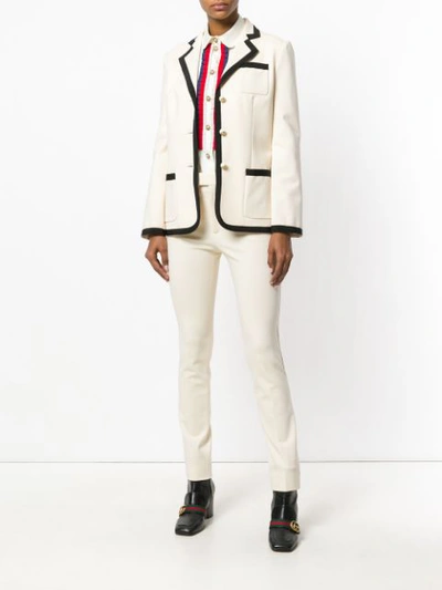 Shop Gucci Grosgrain Trim Blazer In Neutrals