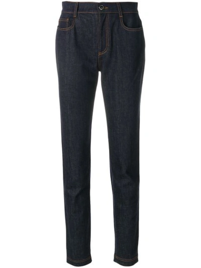 Shop Fendi Skinny Jeans With Embroidered Details - Blue