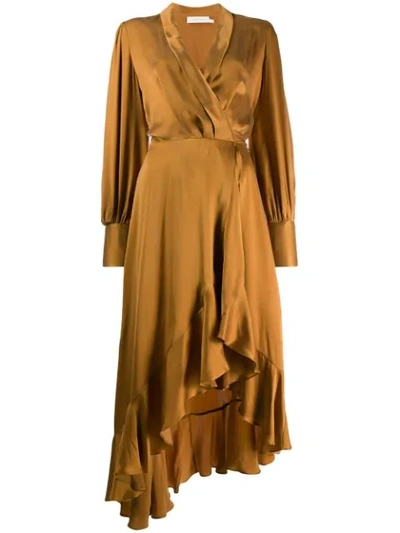 Shop Zimmermann Espionage Wrap Midi Dress In Gold