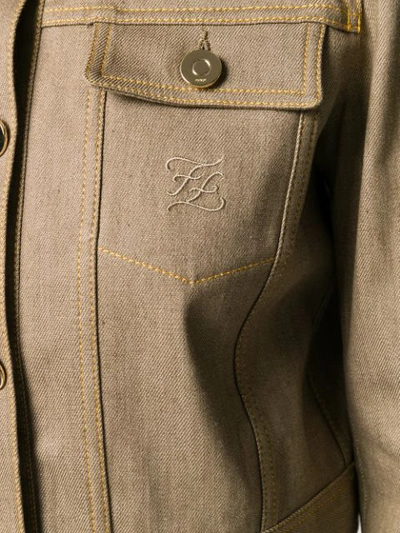 Shop Fendi Karligraphy Motif Cropped Denim Jacket In Neutrals