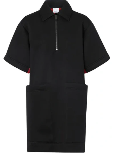 Shop Burberry Two-tone Neoprene Mini Dress In Black