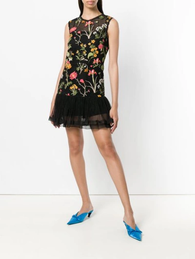 Shop Red Valentino Floral Embroidered Mini Dress - Black