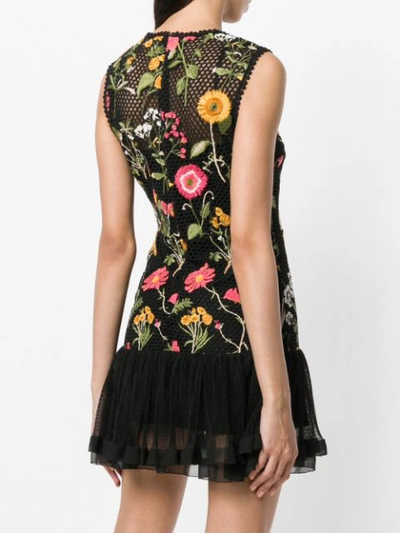 Shop Red Valentino Floral Embroidered Mini Dress - Black