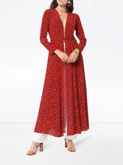 Shop We Are Leone Cheetah Print Silk Maxi Robe In Red