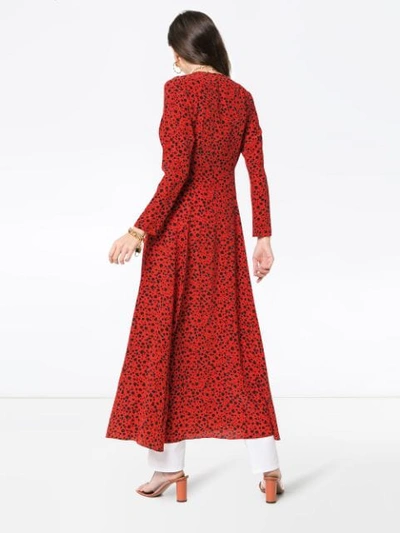 Shop We Are Leone Cheetah Print Silk Maxi Robe In Red