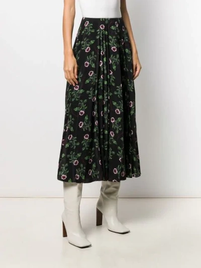 VALENTINO PLEATED FLORAL PRINT SKIRT - 黑色